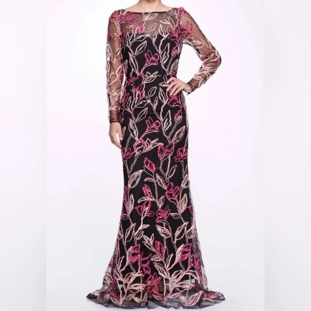 MARCHESA NOTTE***Elegant Floral Long Sleeve Maxi Dress Gown***US 6 $1295 - Picture 2 of 14